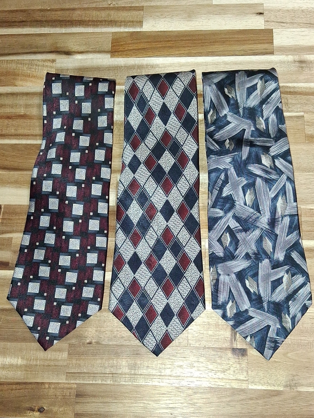 3 Pierre Cardin Neckties Classic Office Style Geometric Abstract Red Blue Grey